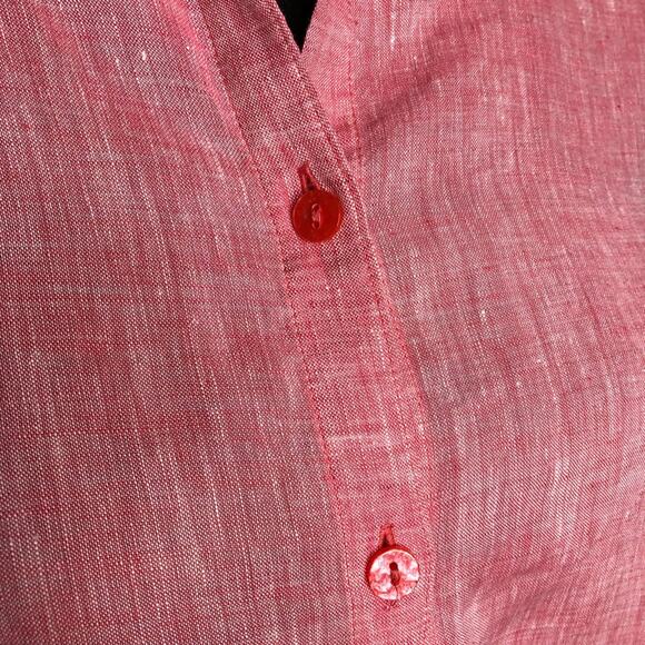 Chicos pink red linen button down top size 2 or Medium lagenlook - Picture 6 of 16
